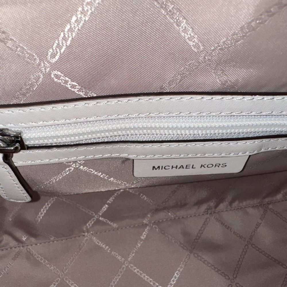 MICHAEL KORS Carine Medium Logo Satchel Bag - White/Beige - Picture 11 of 15
